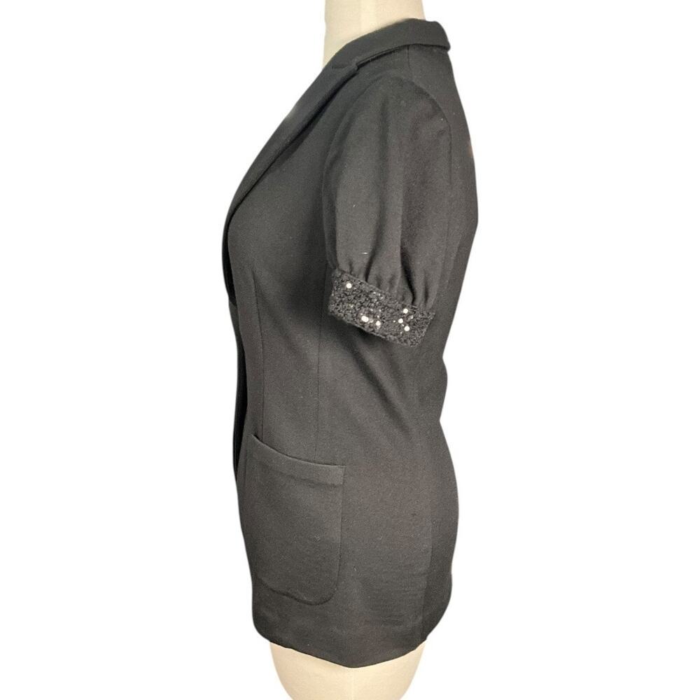 ISLI Black Sequin Sleeve Short-Sleeve Blazer Size 8 (100% Wool Blend) Vintage - Picture 3 of 13